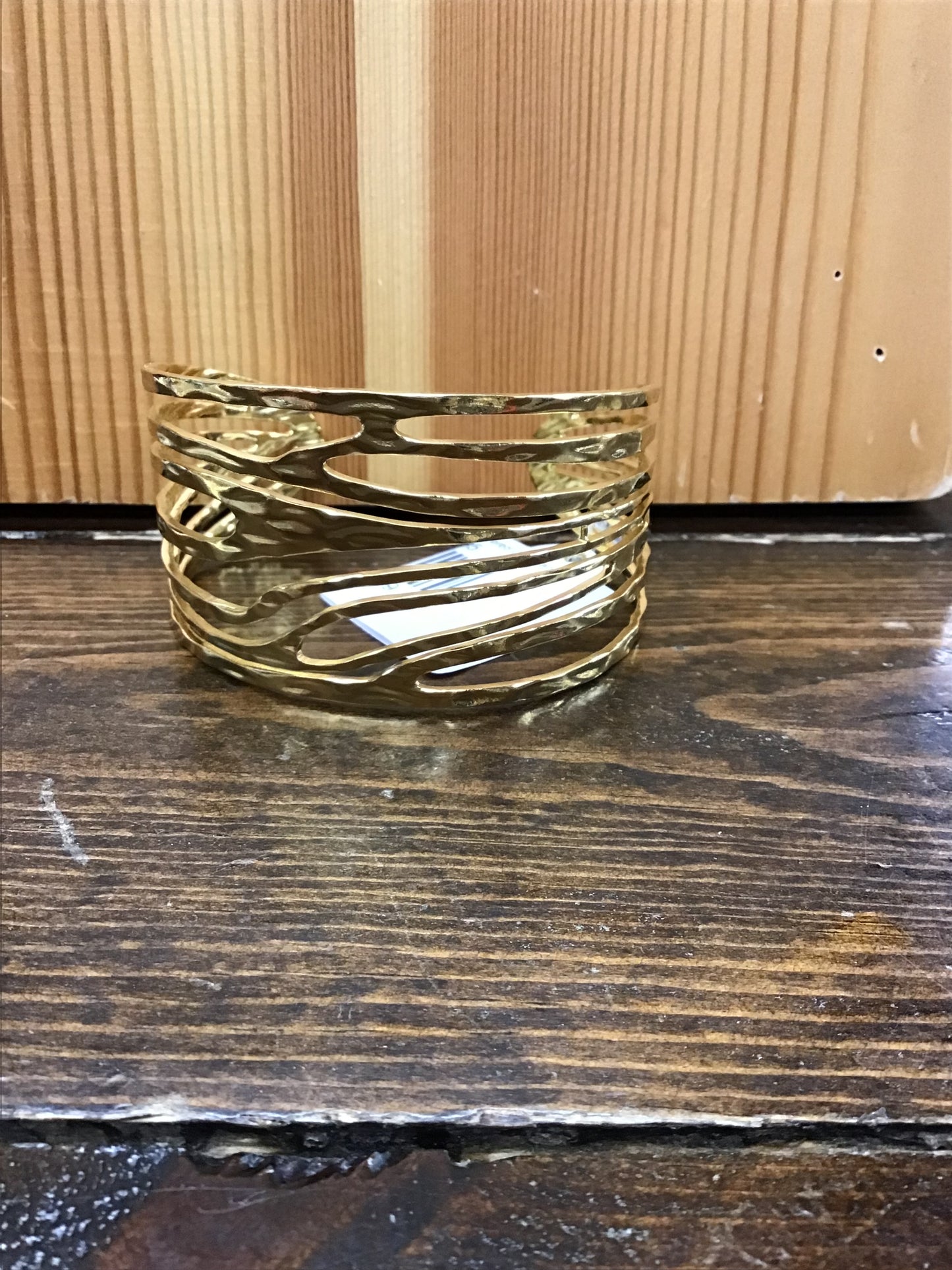 Stainless Steel Gold Hammered Cuff Bracelet