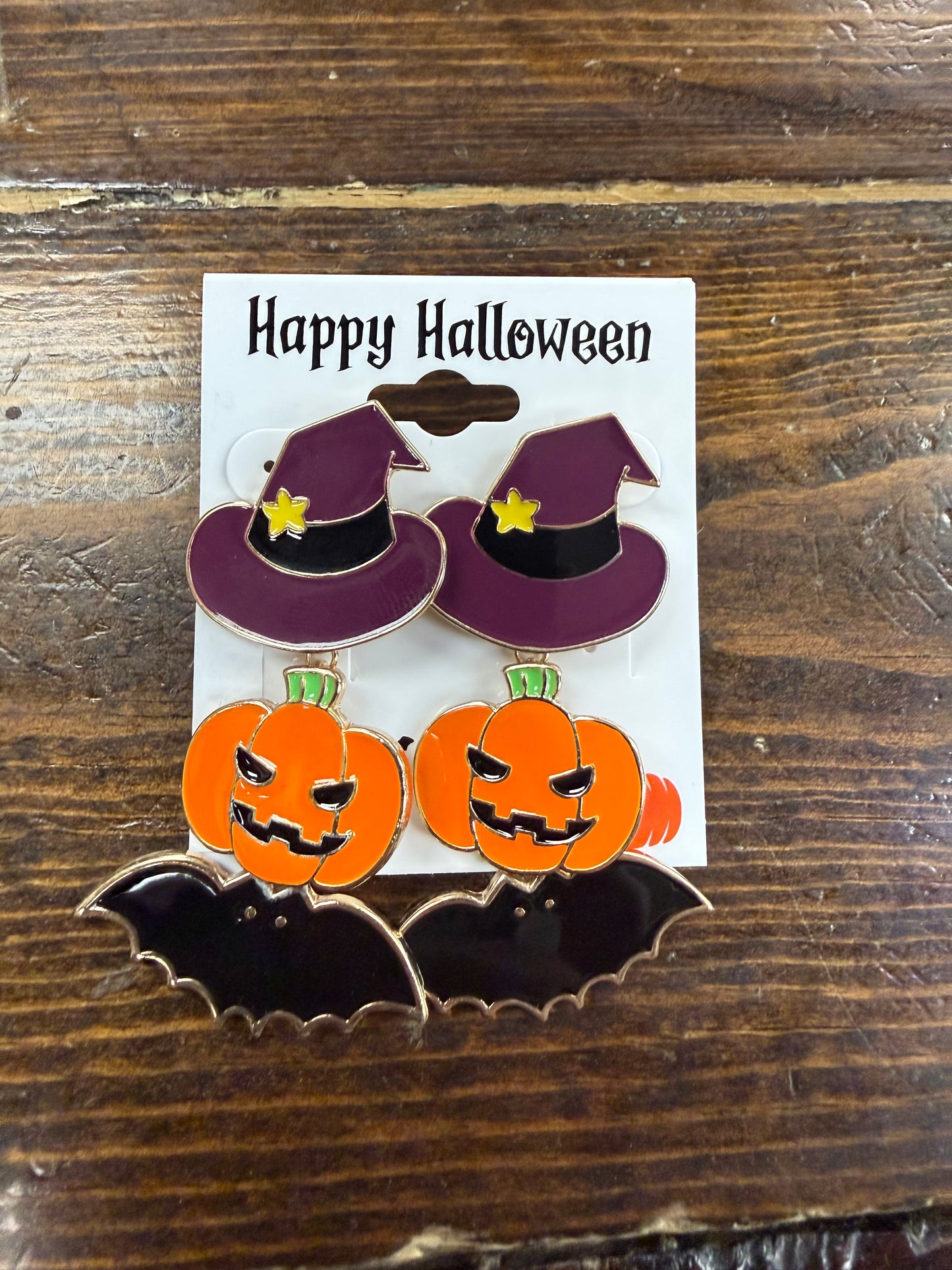 Halloween Witch Hat,Pumpkin,Bat Dangle Earrings