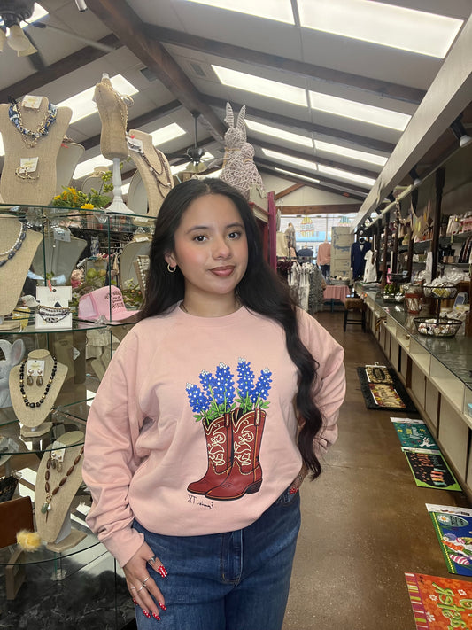 Bluebonnet Boots Rose Sweatshirt