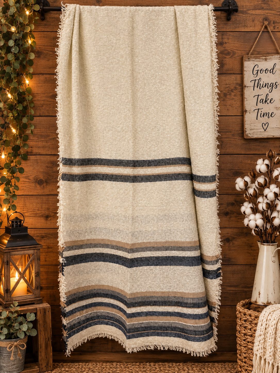 Navy/Ivory/Black Striped Scarf