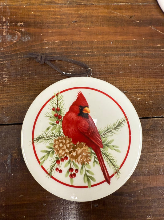 Cardinal Sitting On Pinecone Christmas Ornament