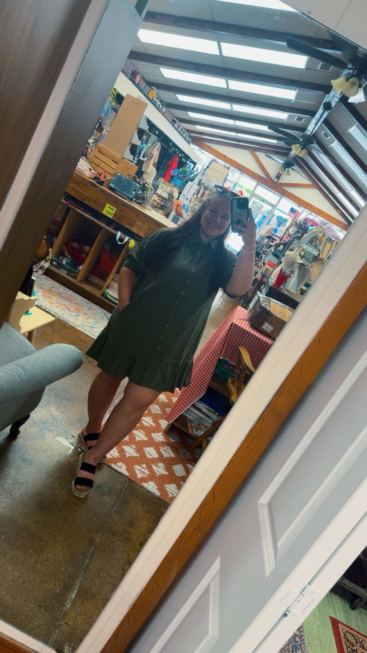 Olive Button Down Mini Dress