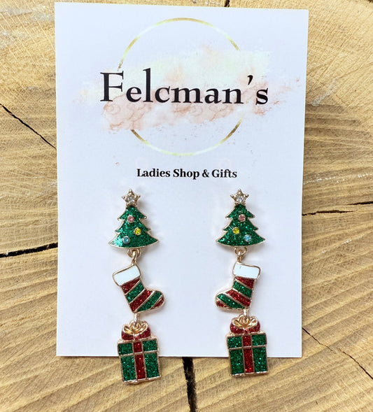 Glitter Christmas Dangle Earrings