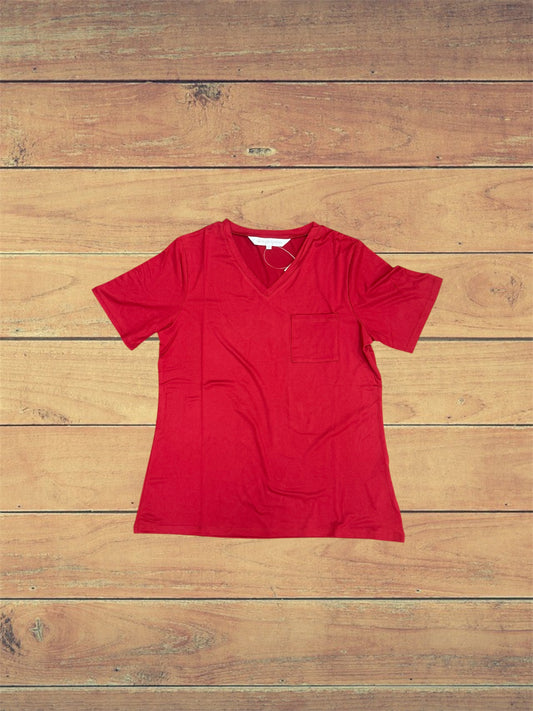 Red Highlands V-Neck Pocket Tee