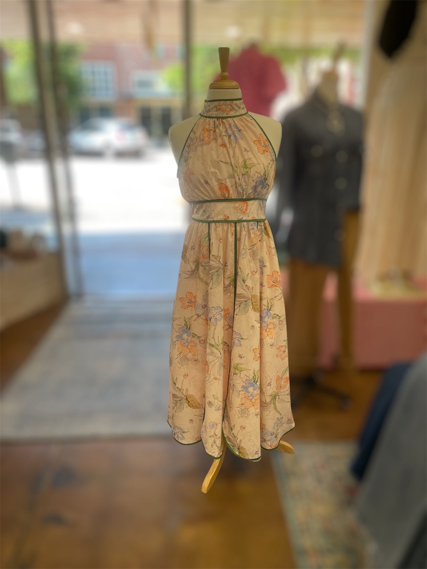 Blush/Dark Green Floral Dress