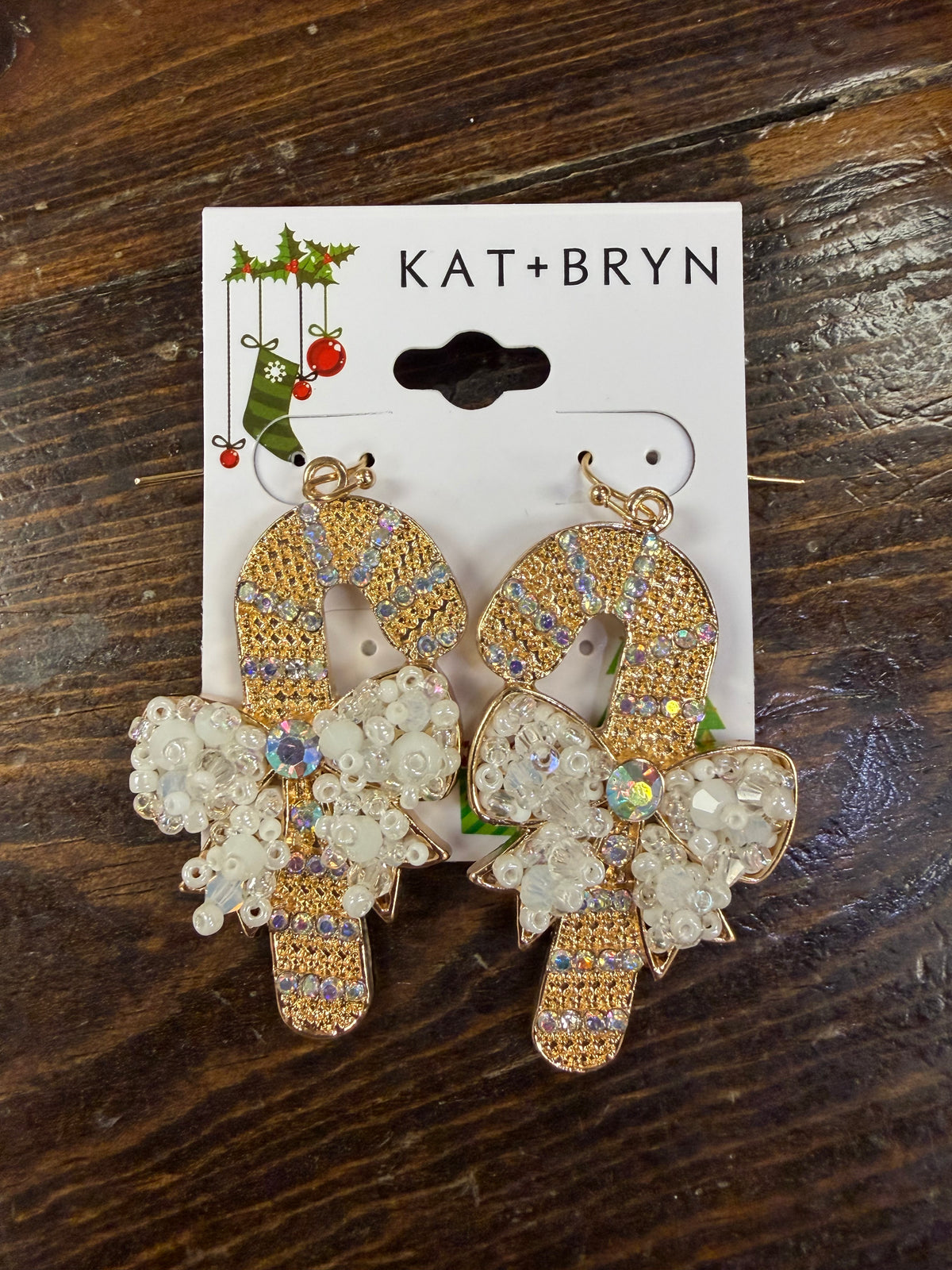 Gold Christmas Candy Cane Earrings