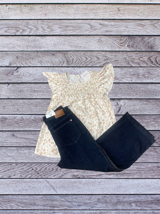 Floral Taupe Ruffled Blouse