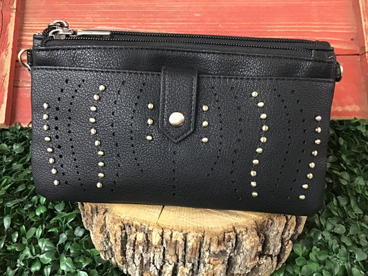 Ayra Studded Front Wallet/Clutch Black