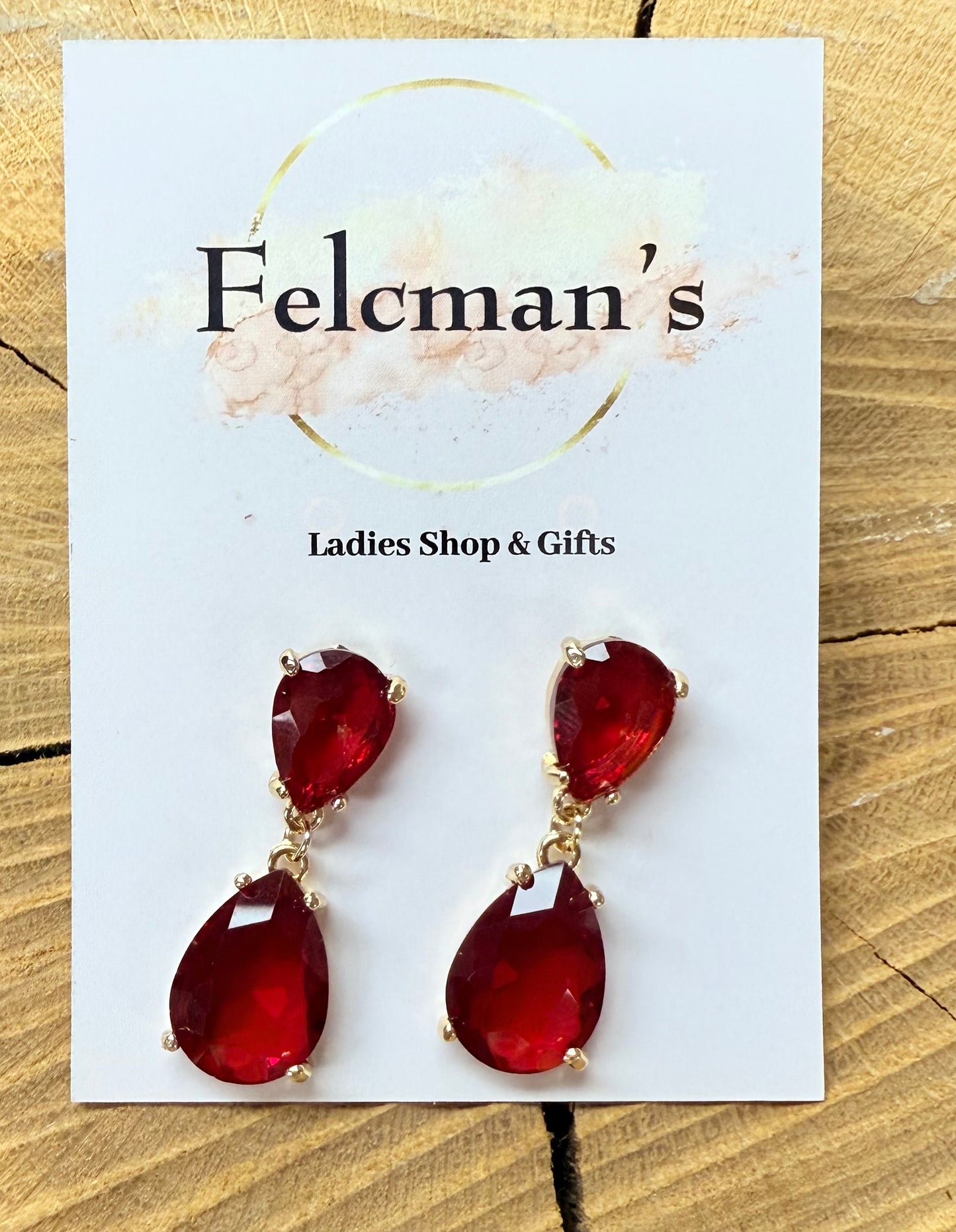 Gold/Ruby Tear Drop Gem Earrings