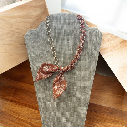 Burnt Orange Paisley Chain Scarf Necklace