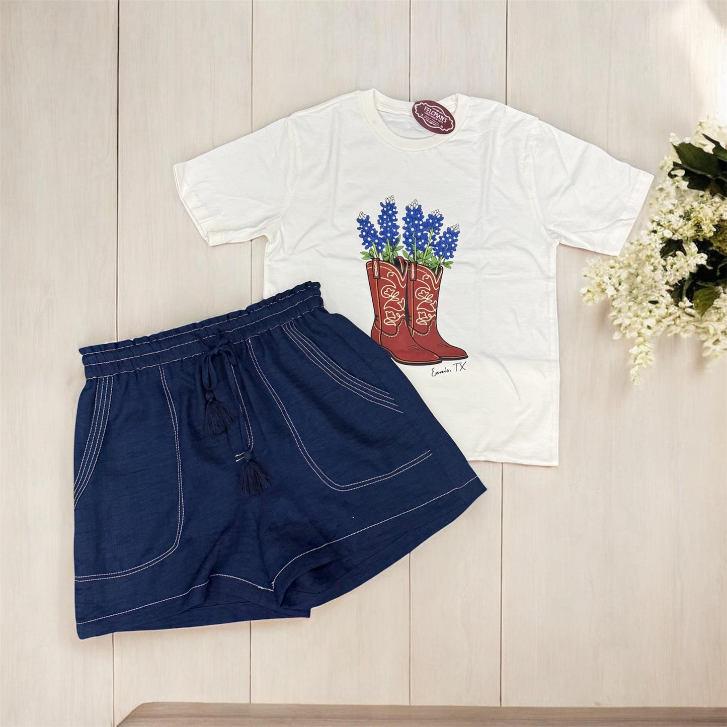 Bluebonnet Boots Cream T-Shirt
