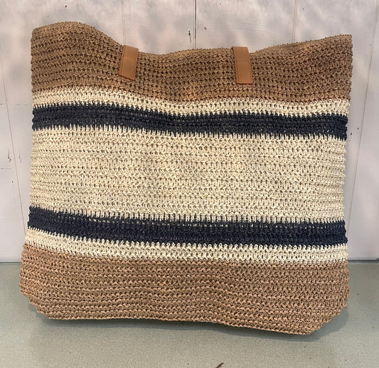 Natural/Navy Straw Tote