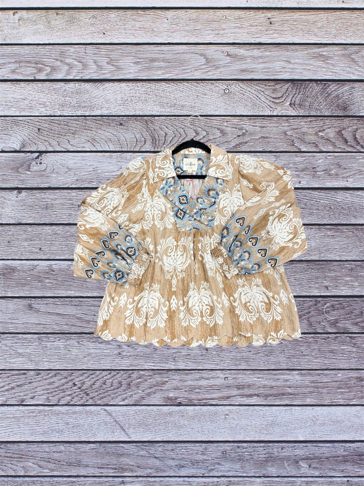 Taupe/Blue Paisley Blouse