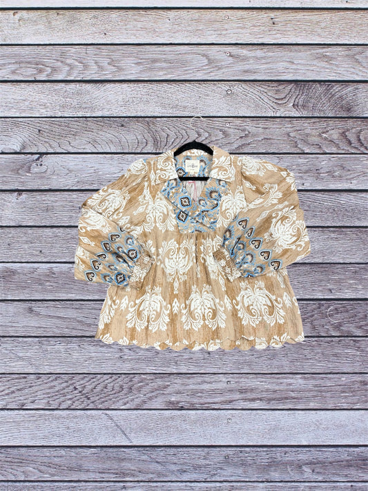 Taupe/Blue Paisley Blouse