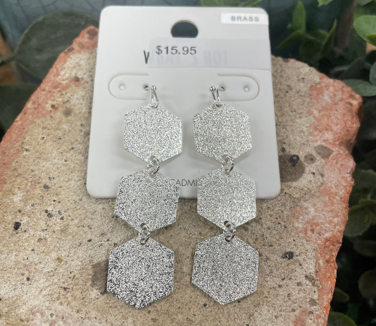 Satin Textured Hexagon Earrings
