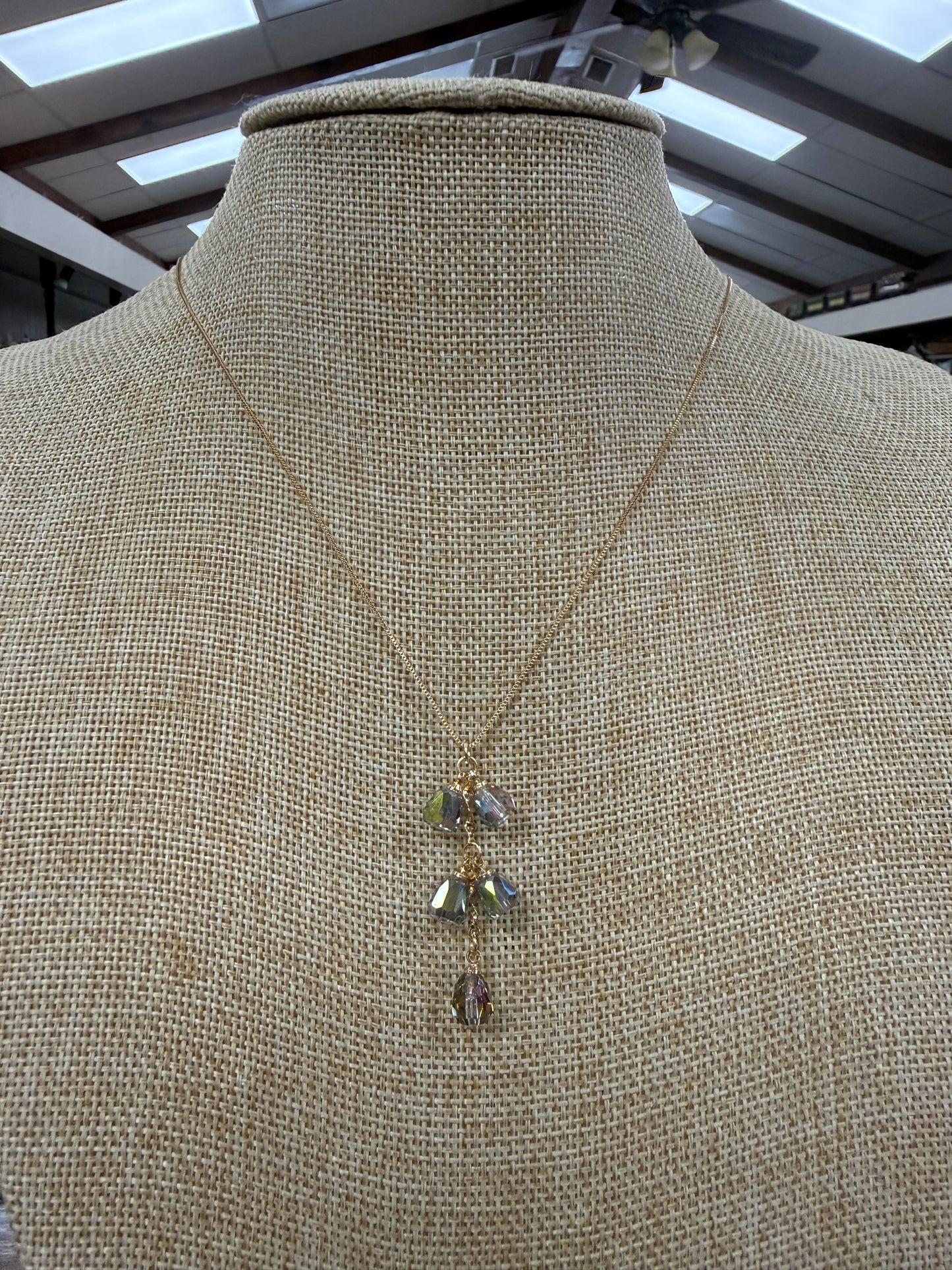 Small Gold Chain Gem Dangle Necklace