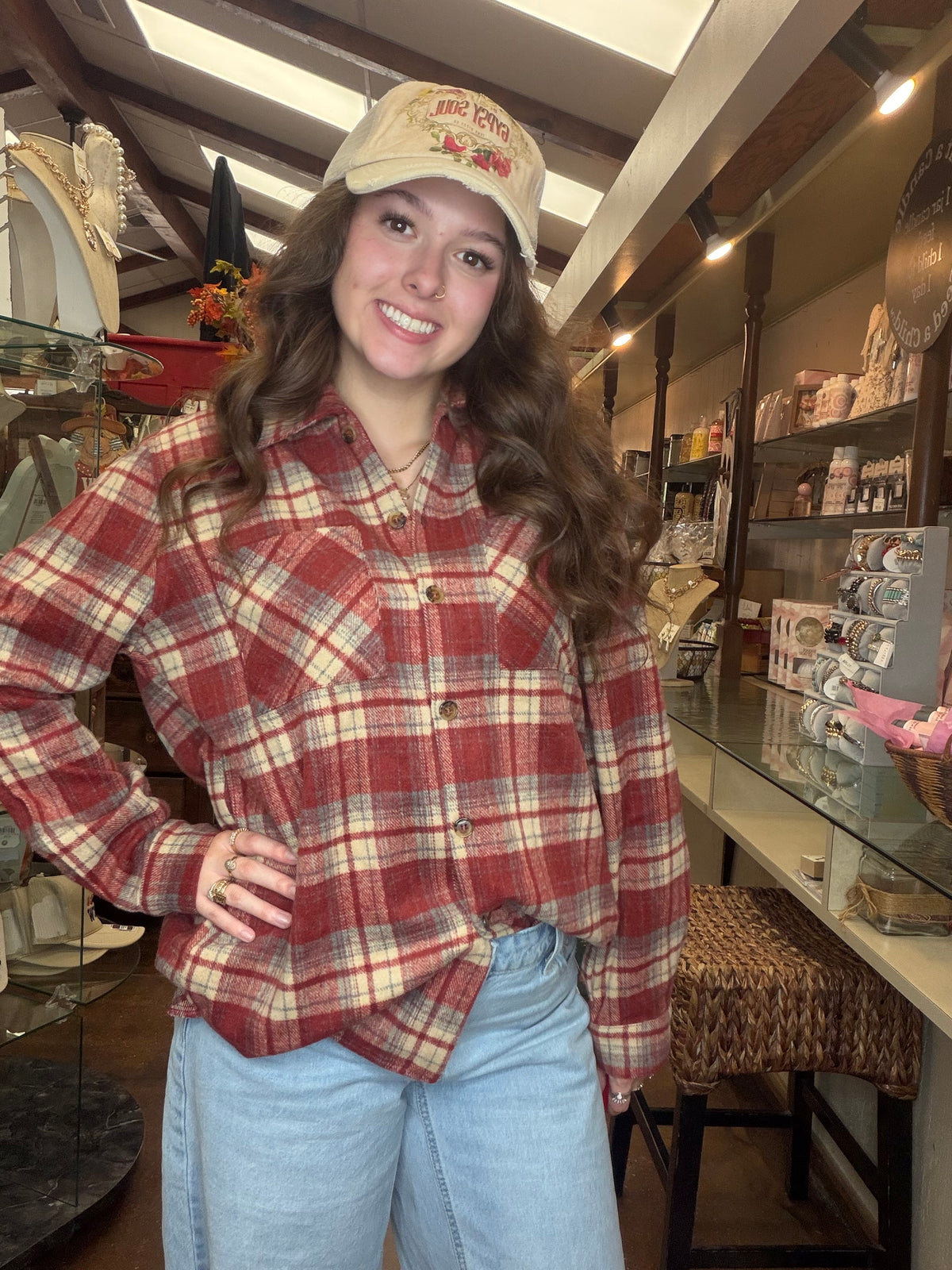 Red Marron Fall Button Up Flannel