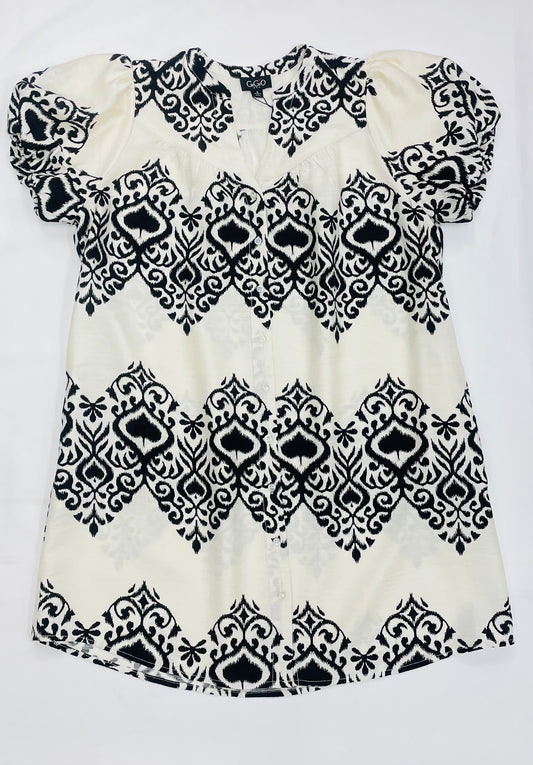 Black/White Printed Button Down Dress