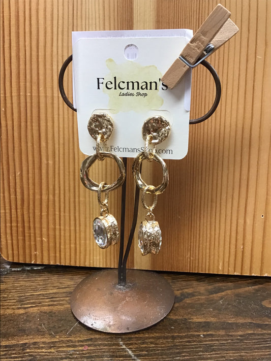 Gold Hammered Coin With Silver Hoop Gems