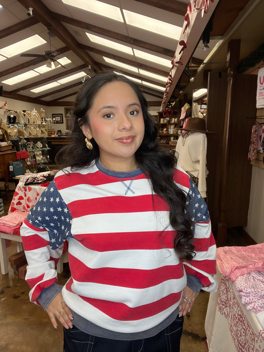 Cherry/Cream Striped American Sweater