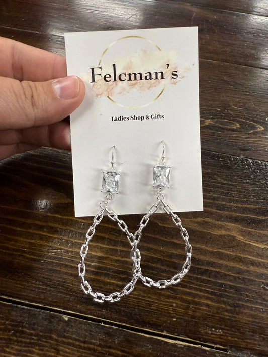 Clear Stone Chain Teardrop Earring