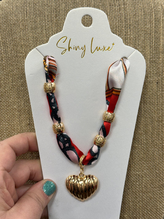 Red Scarf With Heart Charm