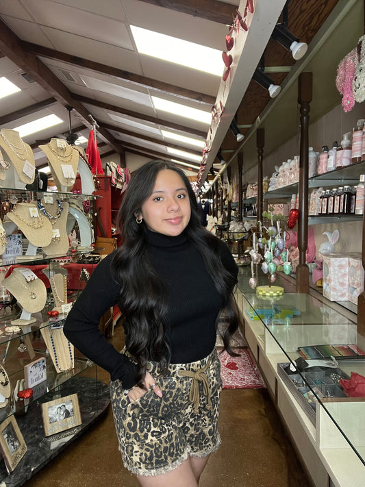 Jean Cheetah Fringe Shorts