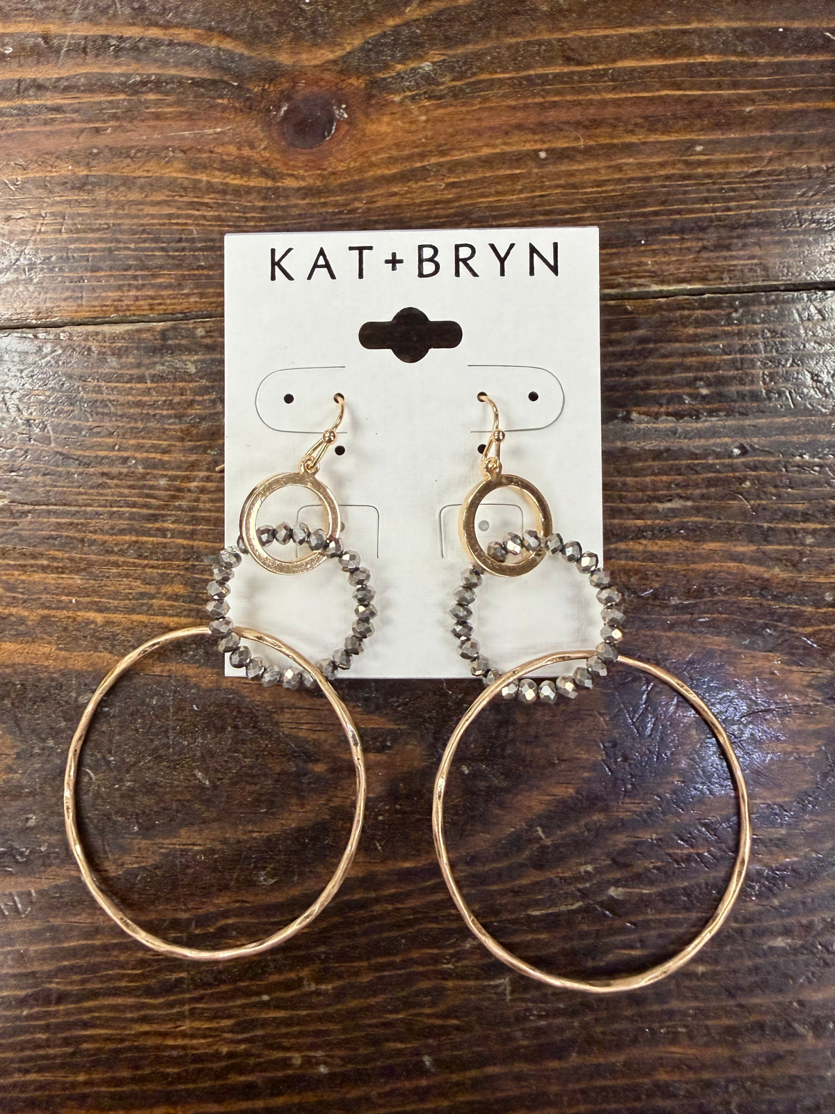 Triple linked Grey Beaded and Gold earrings