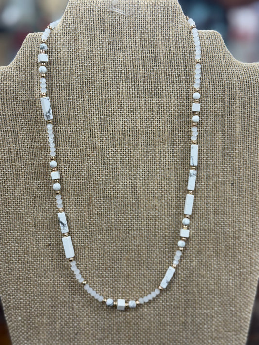 White Marble Rectangle Stone Necklace