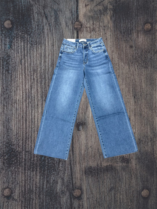 High Rise Super Soft Crop Slim Wide Jeans