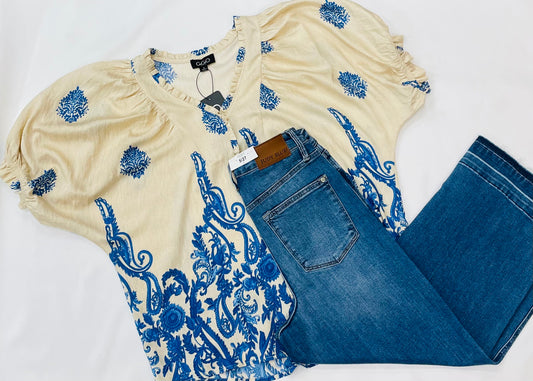 Royal Blue Ruffle V-Neck