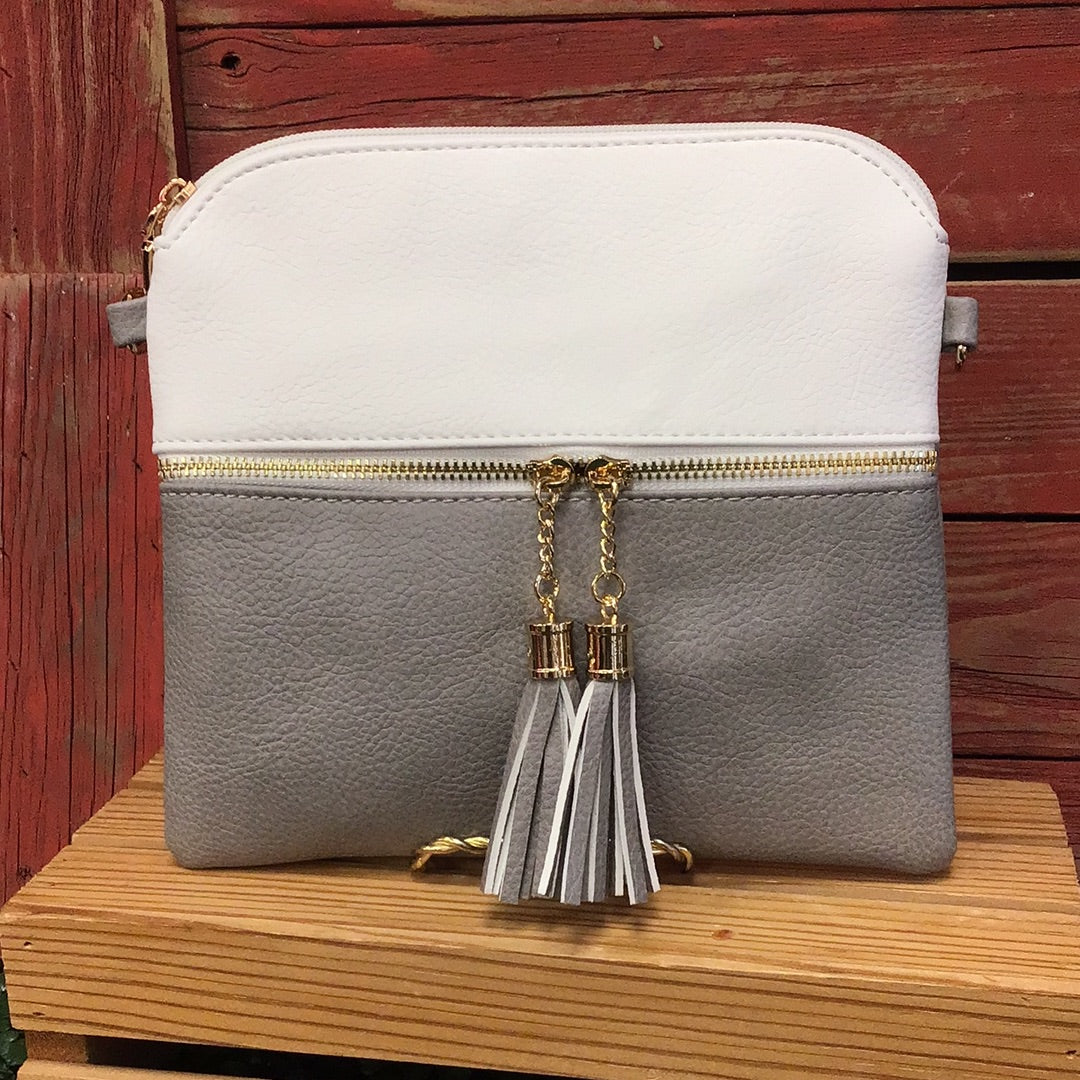 White & Grey Leather Cross Body