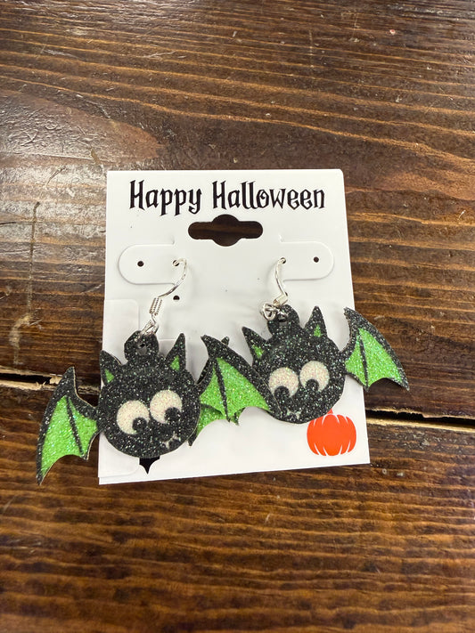 Green/Black Glittered Bag Dangle Earrings
