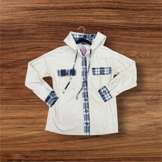 Cream Navy/White Plaid Shacket