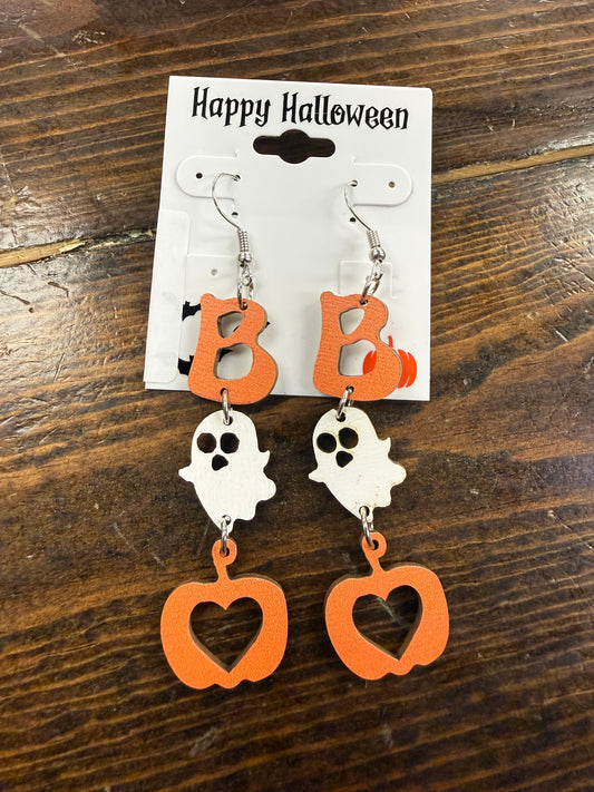 Wooden Halloween BOO Earrings