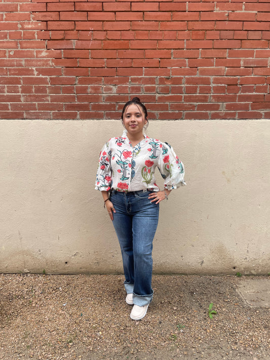 Off White Button Down Floral Dress