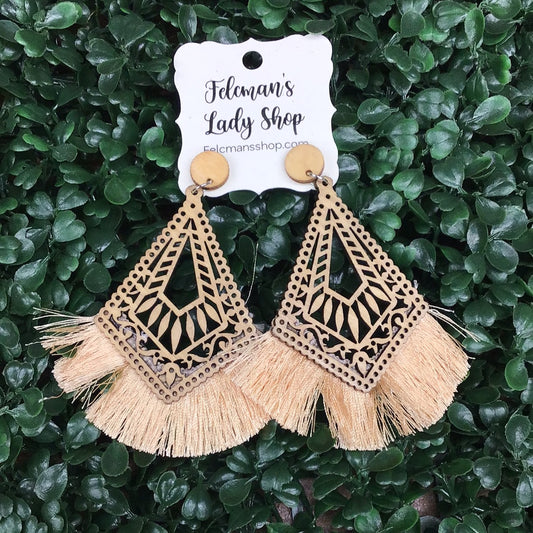 Wood Tassel Earrings