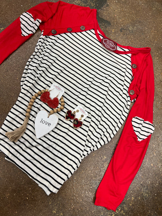 Striped Ivory/Black Red Heart Patch